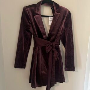 Express Velvet Open Back Blazer Romper